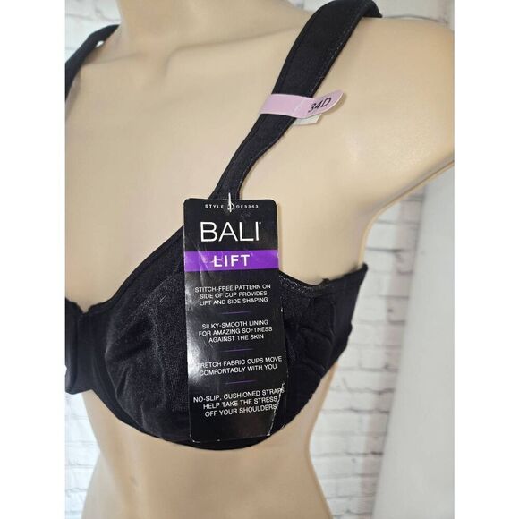 Bali Lift Womens Size 34D Black Underwire Bra - Picture 2 of 6